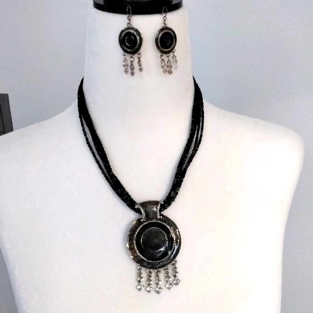 Vintage multi strand necklace with matching earrings